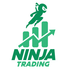 Modern vector flat design simple minimalist logo template of ninja trader sales marketing mascot character vector collection for brand, emblem, label, badge. Isolated on white background. © aldonat