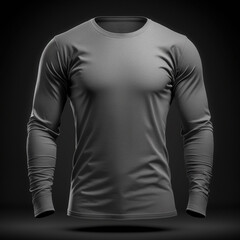 blank long sleeve grey tshirt mockup,close up grey t-shirt on dark background ,generative ai