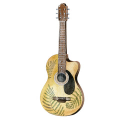 Obraz premium An old guitar illustration with fern pattern
