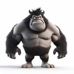 giant and muscular monster character, colored in black, with angry expression, 3d illustration, generative ai