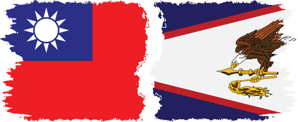 American Samoa and Taiwan grunge flags connection vector