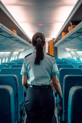 flight attendant checking in the airplane before boarding. generated with AI