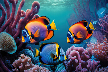 Naklejka na ściany i meble Tropical fish on an Ocean Reef Generative AI
