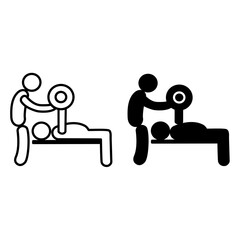 Fototapeta premium Strength training icons. Workout with a fitness trainer. Barbell workout. Sports Logo
