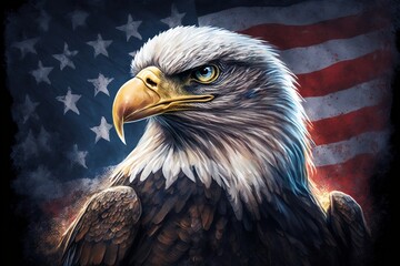 American flag background with majestic eagle. Celebrating USA Flag Day. AI