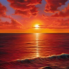 a drawing of a sunset over the ocean