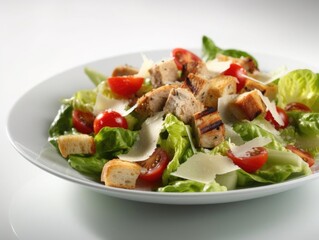 Fresh Caesar Salad with Grilled Chicken Close-Up Shot.