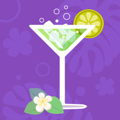 Colorful flat cocktail in a glass with lemon lime Vector design