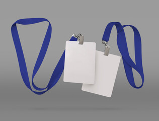Plastic badge. ID card with blue ribbon. Template designed for employees and guests of company. Can...