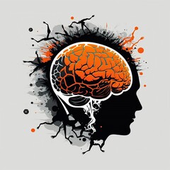 human head painting with brain