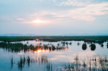 Lake in the evening at sunset