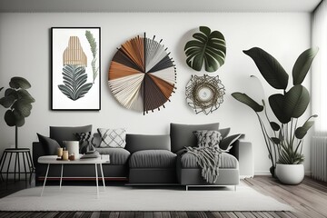 Wall decor in the interior of the living room i. Modern interior style. luxury design - generative ai
