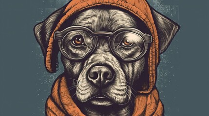 Hipster Cute Funny Art Dog Illustration. Generative AI
