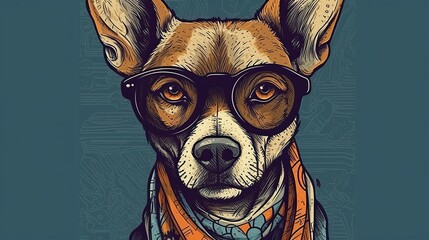 Hipster Cute Funny Art Dog Illustration. Generative AI
