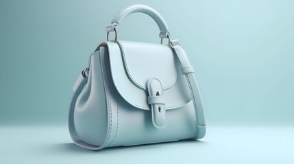 3d rendering illustration of women's handbag in white bluish color on a studio background. 