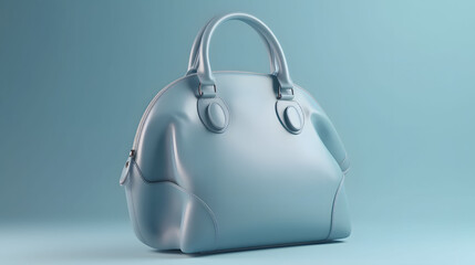 3d rendering illustration of women's handbag in white bluish color on a studio background. 