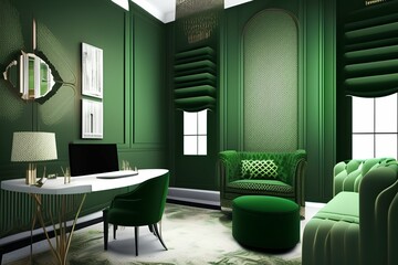 modern interior design for upholstered furniture on the background of a dark green classic wall - generative ai
