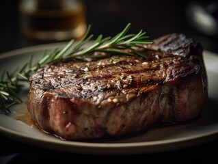 A perfectly grilled steak close-up shot with juicy details.