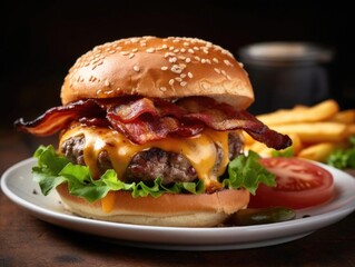 Close-up Succulent Burger with Melted Cheese Image.