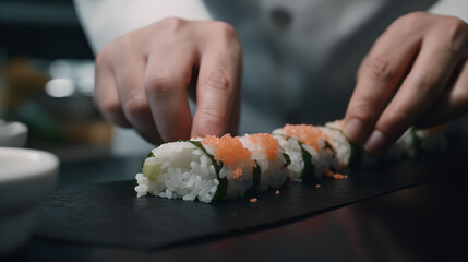 Expert Chef Slicing Sushi