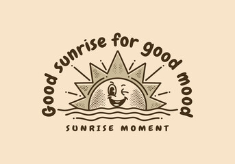 Character illustration design of a sunrise with smiling face