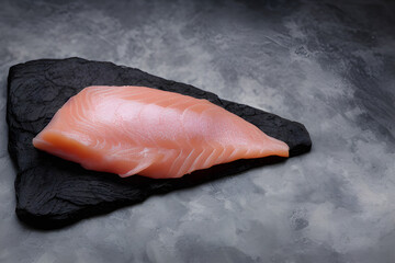 Raw fish fillet on a slate. Fish fillet on a dark shale background. Slice of fish.