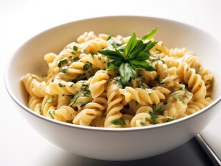 Close-Up of Creamy Pasta Dish, Mouthwatering Savory Meal, Deliciously Rich Sauce.