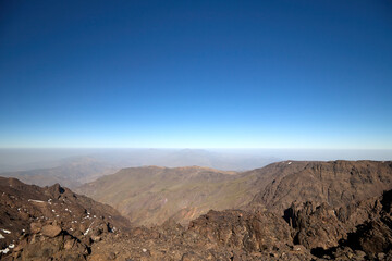 Panoramic view from the highest peak Toubkal in Atlas mountain - Morocco, 4167 m.
