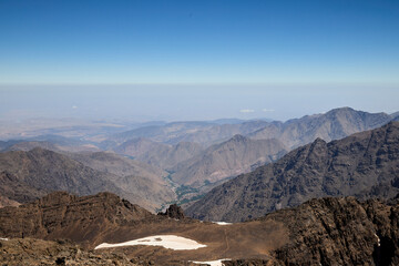 Fototapeta na wymiar Panoramic view from the highest peak Toubkal in Atlas mountain - Morocco, 4167 m.