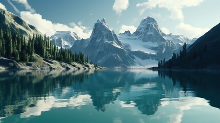 Fototapeta premium Beautiful mountain reflection on the water. Generative AI