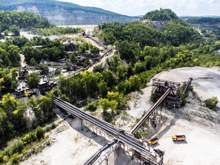 Drone shot of industrial equipment of the mining enterprise.