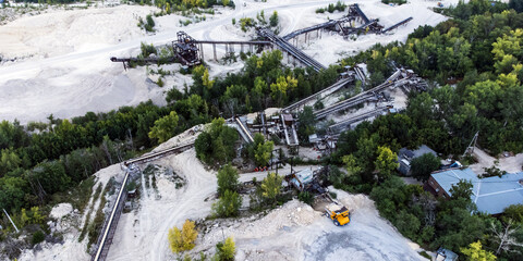 Aerial view of the slope of a crushed stone mining plant.