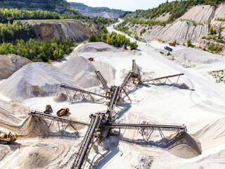 Aerial view of open cast mining conveyor system.