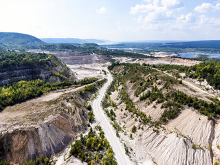 Bird's-eye view of limestone quarry in summer.
