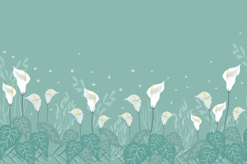Botanical border green background hand-drawn vector illustration with copy space