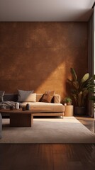 Wall Mockup in Home Interior Living Room in Brown Warm Color