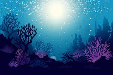 Fototapeta na wymiar Underwater background with corals and starry sky, Generative AI