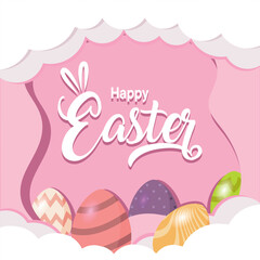 Group of painted easter eggs Happy easter Vector