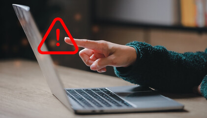 Caution warning  for notification error and  to be aware of the dangers of being hacked by hackers,Internet malware viruses are destroying computer data.Compromised information Malicious software.
