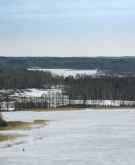 Winter  landscapes in Latvia, in the countryside of Latgale near Siver lake.