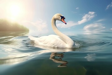 Plakat swan on the lake. AI generated