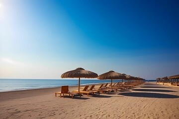 Fototapeta premium beach with umbrellas. AI generated