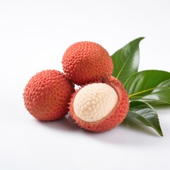 Lychee fruit isolated on white background. Generative AI