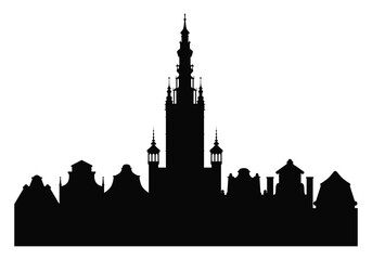 Naklejka premium Silhouette of a European city. A Gothic temple. Poland. Gdansk