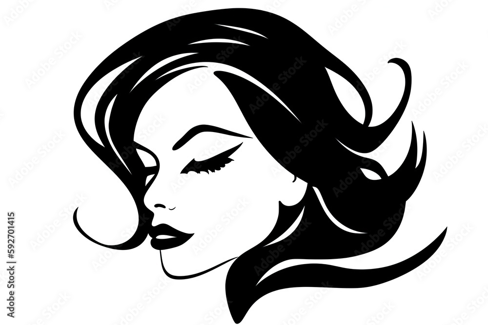 Poster sketch of a womans face in continuous lines. a simple, abstract womans portrait. label identifier an