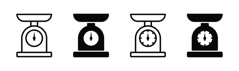 Kitchen scale icon vector. Justice scales icons symbol in line and flat style. Law scale or libra icon. Vector illustration