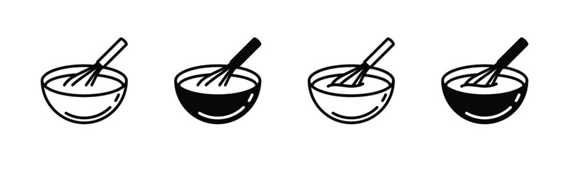 Whisk with bowl icon vector. Mixing ingredients in bowl. Dough and whisk symbol. Cooking sign and symbol. Vector illustration