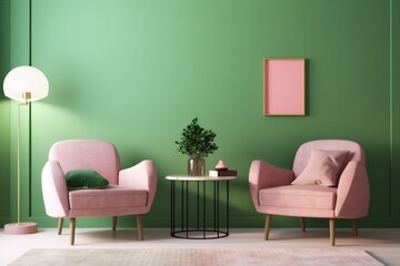 interior background white space furniture apartment couch brick sofa modern design three-dimensional. Generative AI.