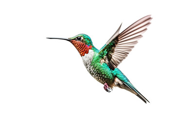 Humming bird hovering isolated on a white background. Generative AI