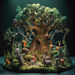 Miniature forest and animal toys. Generative AI.